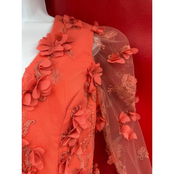 Anthropologie Helsi Blair V Neck Dimensional Coral Floral Gown Maxi Dress M NWT - Picture 4 of 16